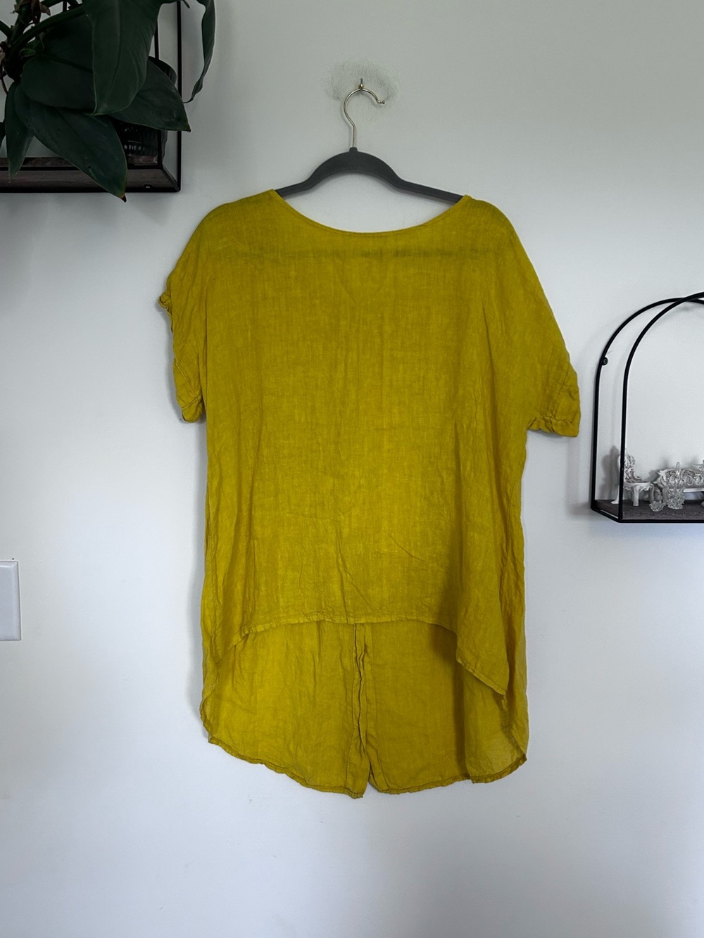 Terzo Millennio Yellow 100% Linen Crewneck Short Sleeve High Low Top Shirt Large